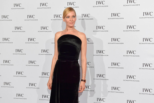 Uma Thurman Wore Browm Leather Strap Copy IWC Attending The 12th Zurich Film Festival